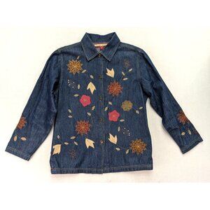 Tudor Court Women's Top Size M Embroidered Denim Long Sleeve Button-Up